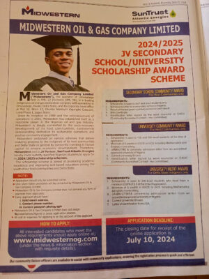 Midwestern Oil & Gas Company JV University Scholarship Scheme 2024/2025